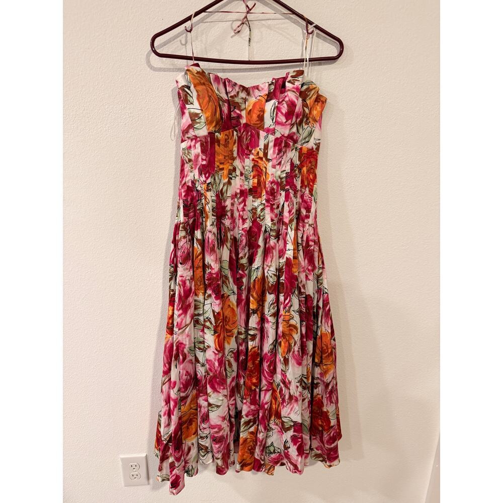 Teri Jon by Rickie Freeman Strapless Floral Pleated Cocktail Dress Size 6